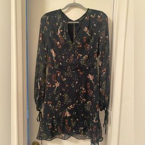 Adelyn Rae Navy Floral Print Long Sleeve Ruffle Dress Size M